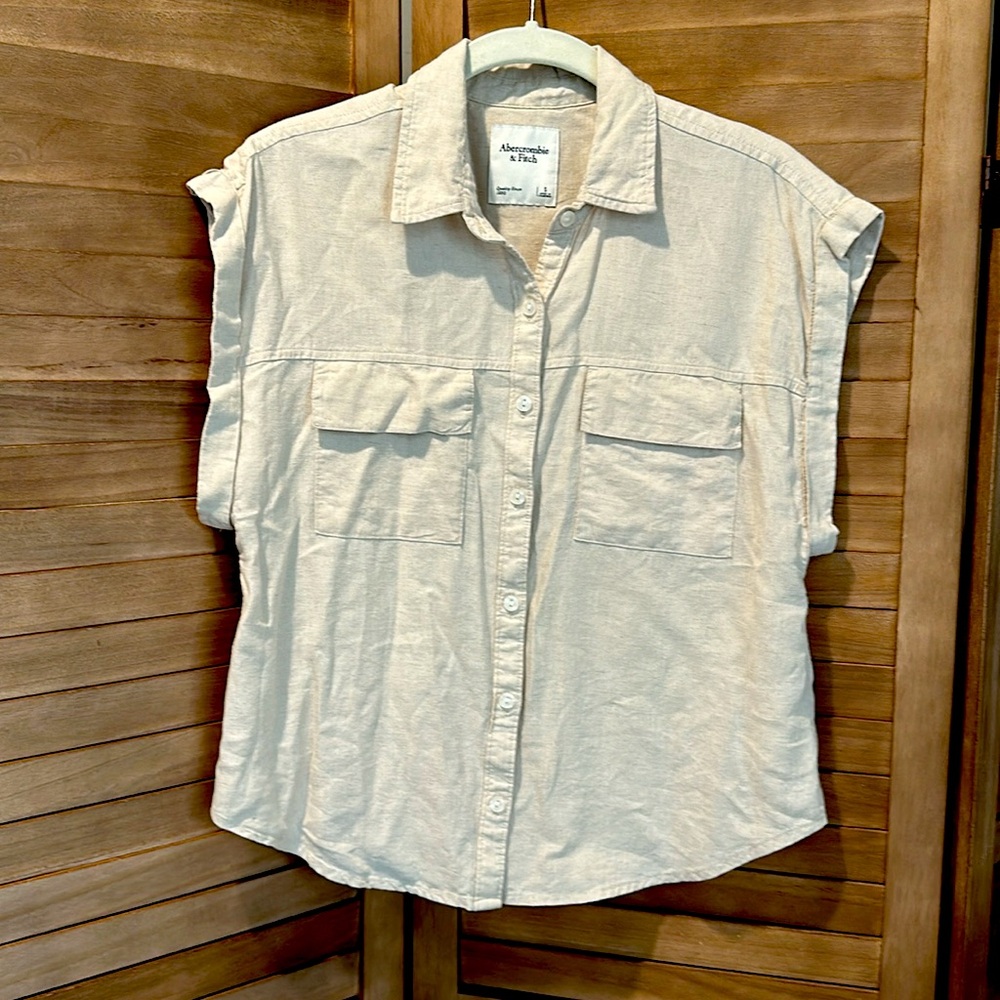 Abercrombie & Fitch x Sister Studio/Jen Reed Linen Blend Camp Shirt ~ S